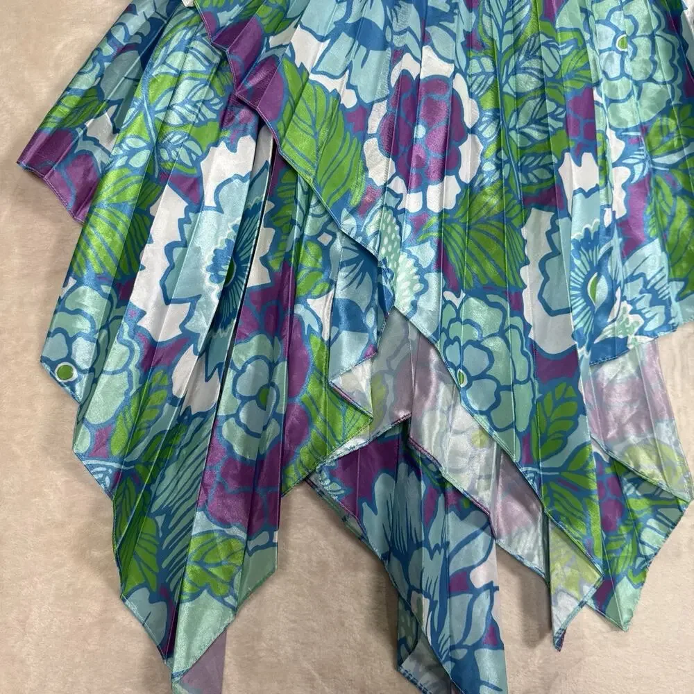 Richard Quinn Midi‎ Skirt Asymmetrical Floral Pleated Women's Size UK 8 US 4